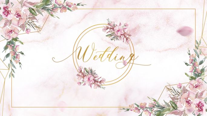 浪漫粉色花朵花瓣婚礼logo视频定屏