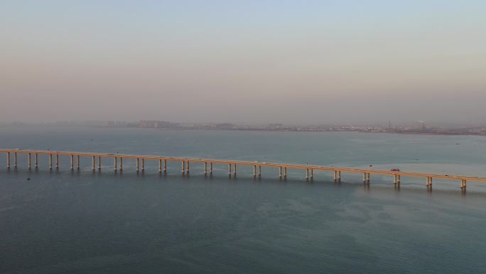 4K-log胶州湾跨海大桥夕阳西下