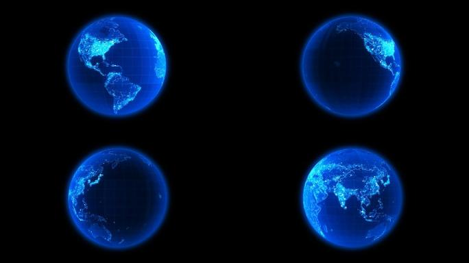 蓝色科技感地球旋转：无限循环+带透明通道