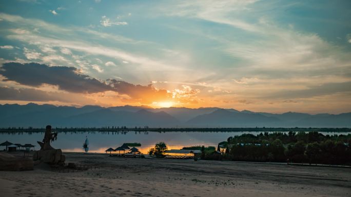 宁夏沙湖景区日落4K延时摄影