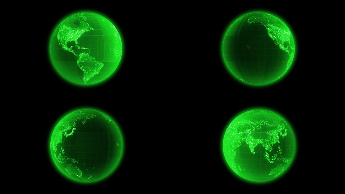 绿色科技感地球旋转：无限循环+带透明通道