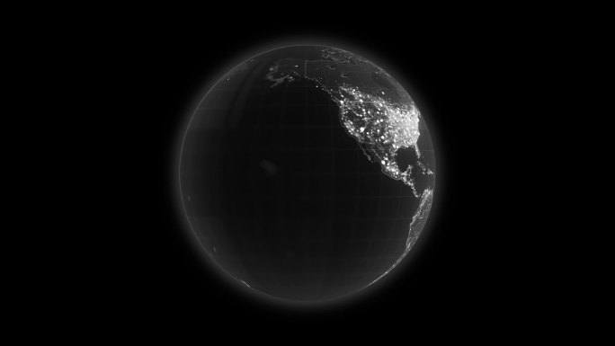 黑白科技感地球旋转：无限循环+带透明通道