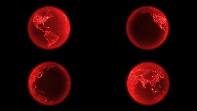 红色科技感地球旋转：无限循环+带透明通道