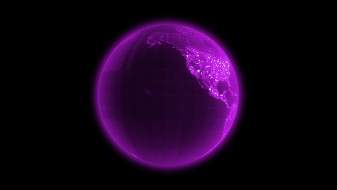 紫色科技感地球旋转：无限循环+带透明通道