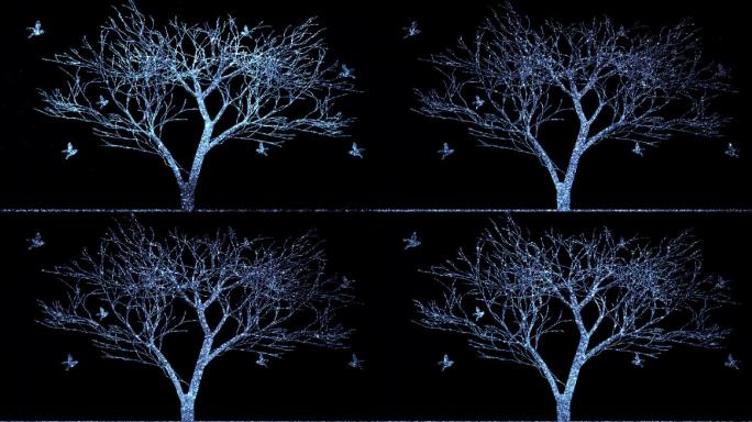 蓝色粒子发光大树婚庆舞台背景2