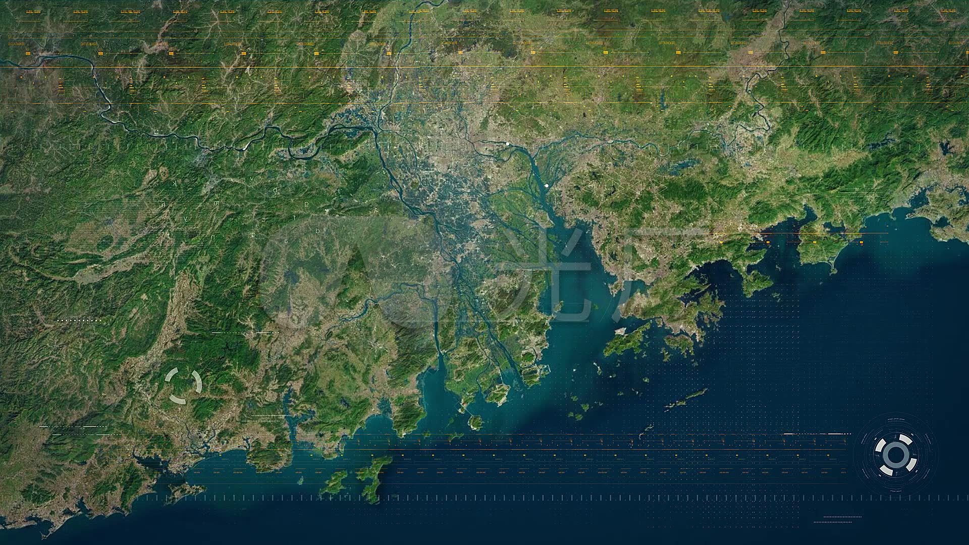 卫星地图定位缩放俯冲至珠三角_1920X