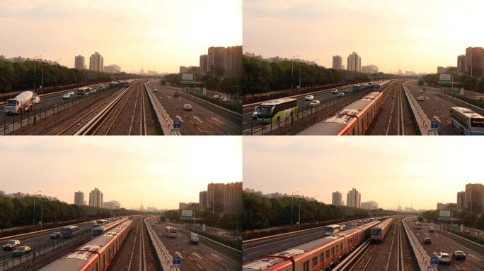 北京城市地铁黄昏全景