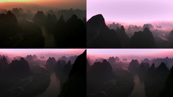 云雾缭绕山桂林桂林山水甲天下小溪
