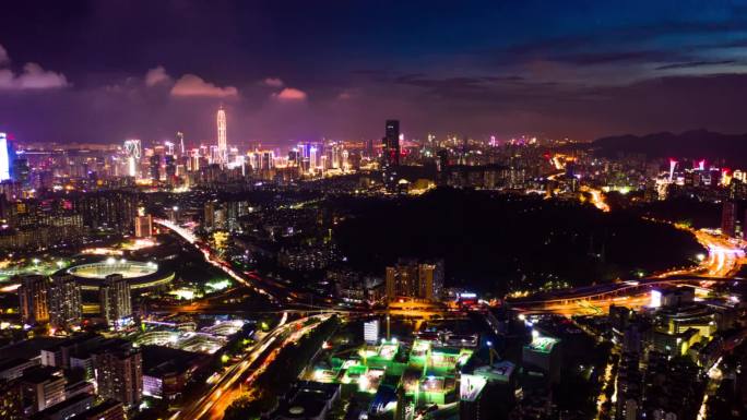 航拍深圳城市交通夜景延时摄影