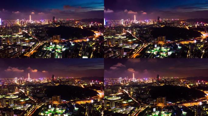 航拍深圳城市交通夜景延时摄影