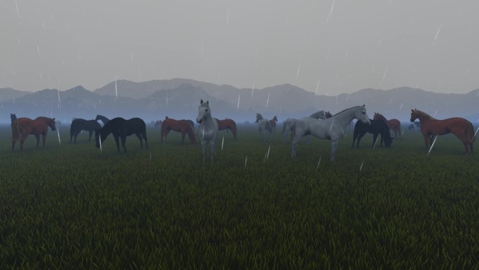 4类草原天气-放牧马群三维动画