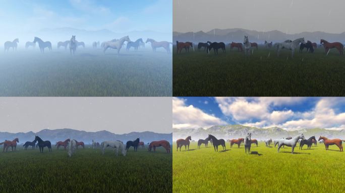 4类草原天气-放牧马群三维动画