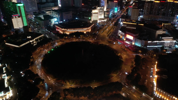 长春人民广场人民大街夜景航拍