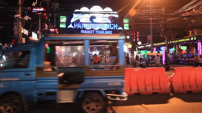 泰国酒吧街门口延时摄影