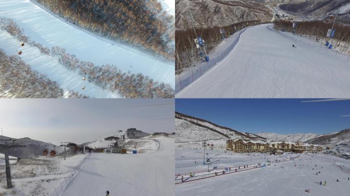 冬奥会崇礼区太舞滑雪场雪道滑雪者航拍4K