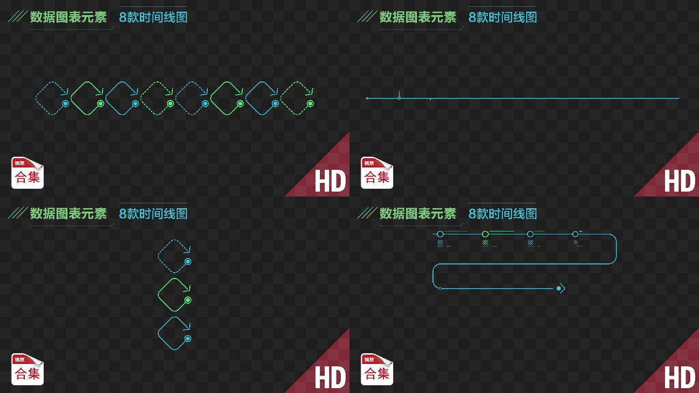 【HD通道】8款彩色时间线图表动画