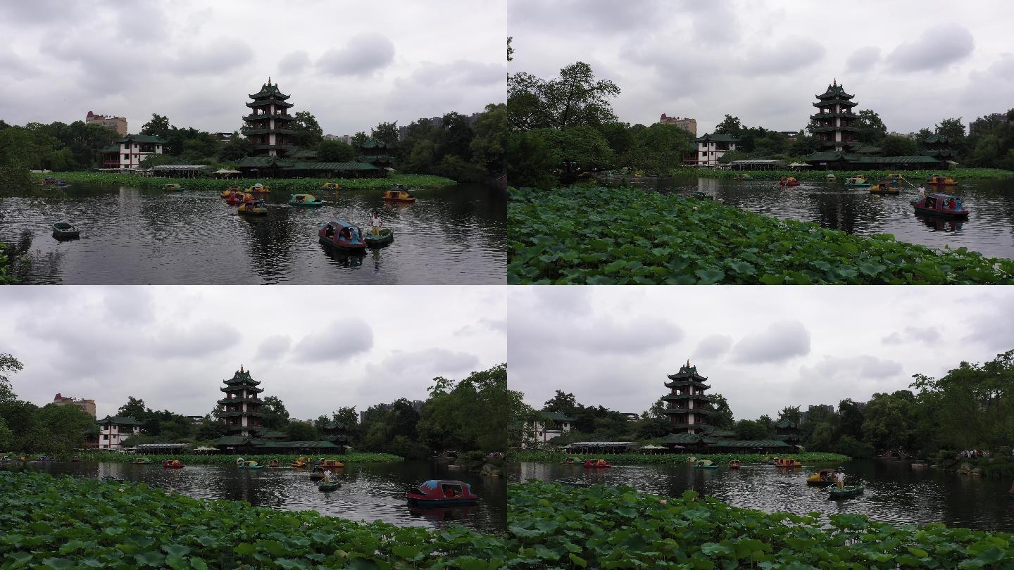 4K-log原素材-新都区桂湖公园航拍