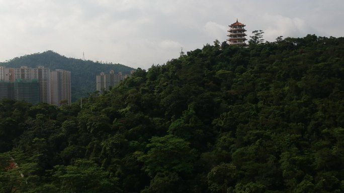 华陀山公园塔航拍远景