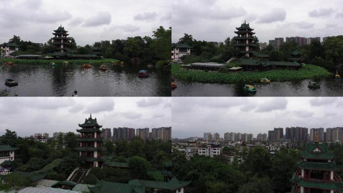 4K-log原素材-成都桂湖公园航拍