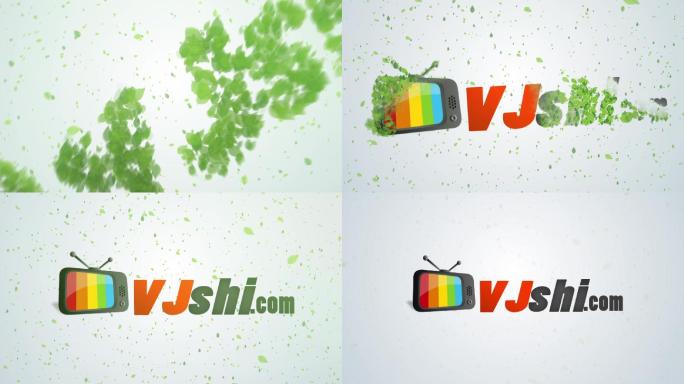 树叶汇聚logo绿叶粒子演绎