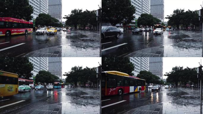 实拍广州夏季大雨来袭的林和西路下班高峰期