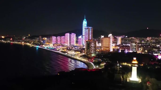 烟台滨海广场灯光秀夜景
