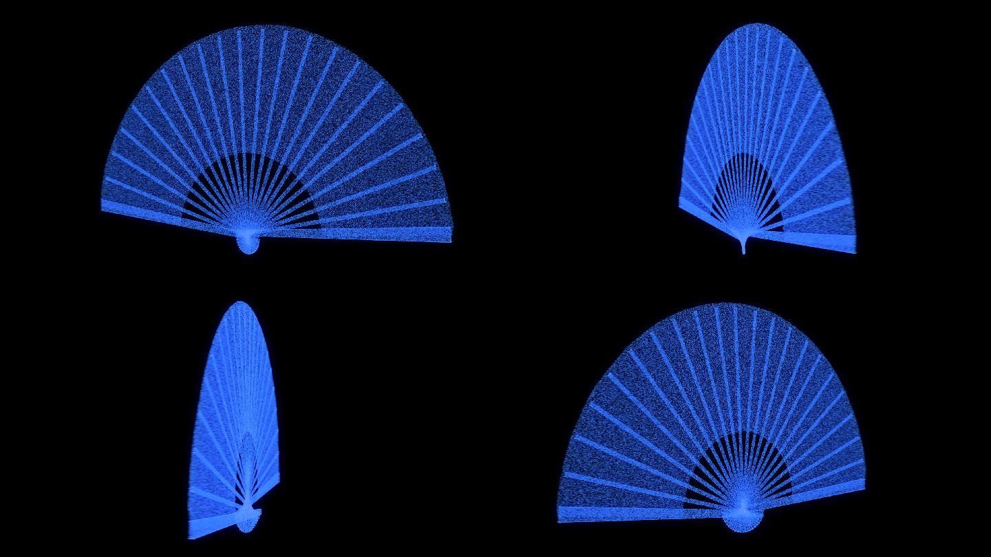 透明通道蓝色科技粒子折扇素材