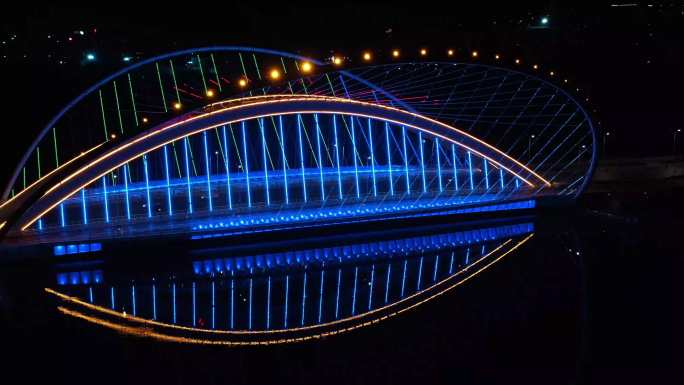银川凤凰桥夜景航拍