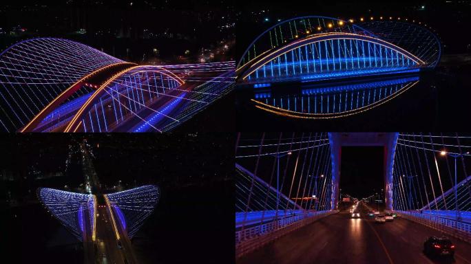 银川凤凰桥夜景航拍
