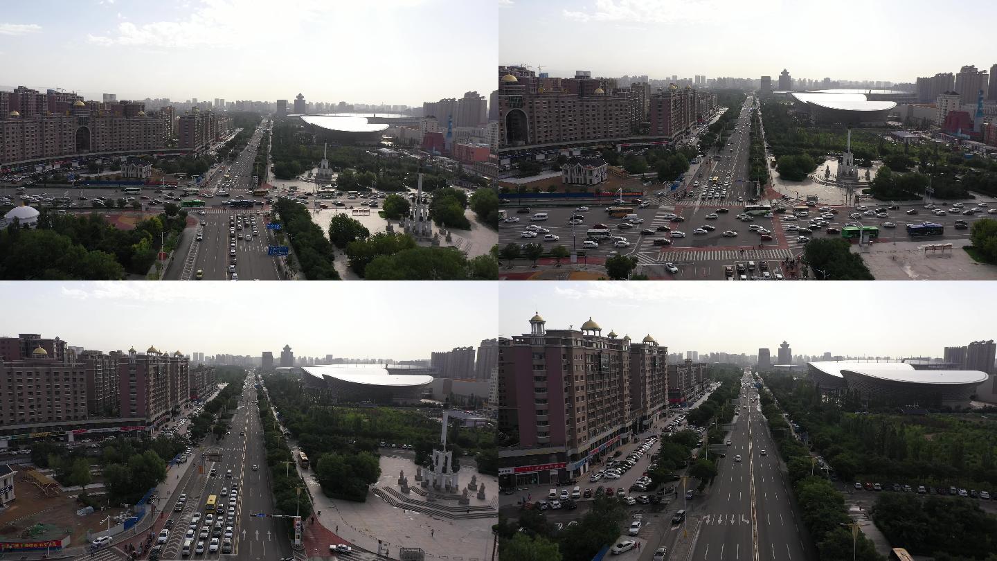 4K-原素材-呼市城市到成吉思汗大街航拍