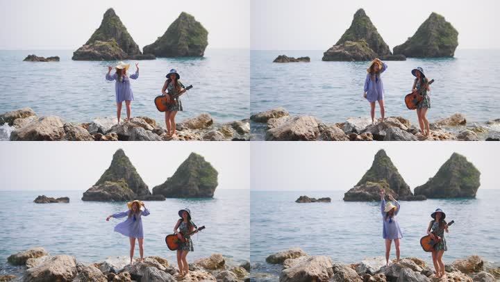 女孩 少女初心音乐节奏吉他音乐唱歌闲娱乐海滩美女沙滩美女放飞心情