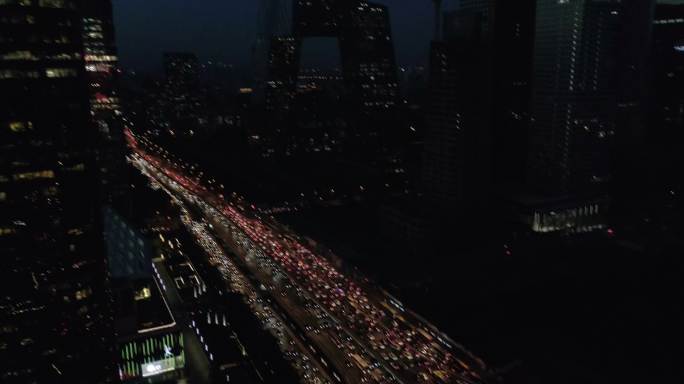 航拍北京地标国贸中央电视台夜景带车流