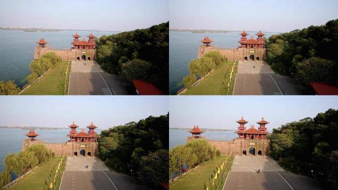 武汉东湖航拍阁楼城墙