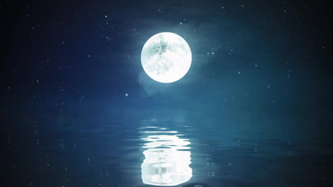 浪漫唯美水上满月循环视频