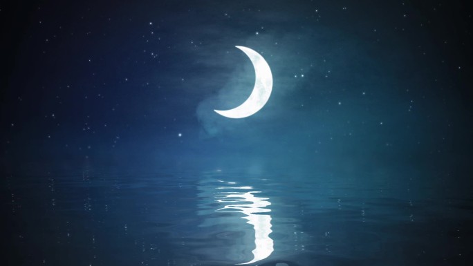 梦幻唯美湖面月亮月牙无缝循环