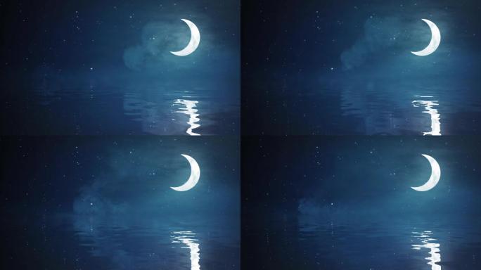 海天一线月亮倒影无缝循环