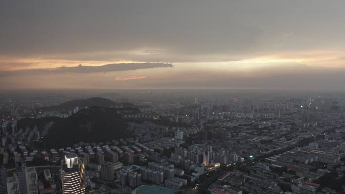 4k-log航拍城市夜景带山带晚霞