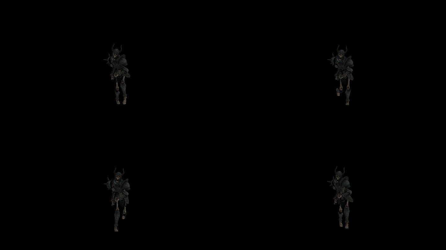 带盔甲的骷髅奔跑走路动画(4)