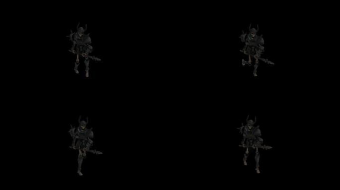 带盔甲的骷髅奔跑走路动画(2)