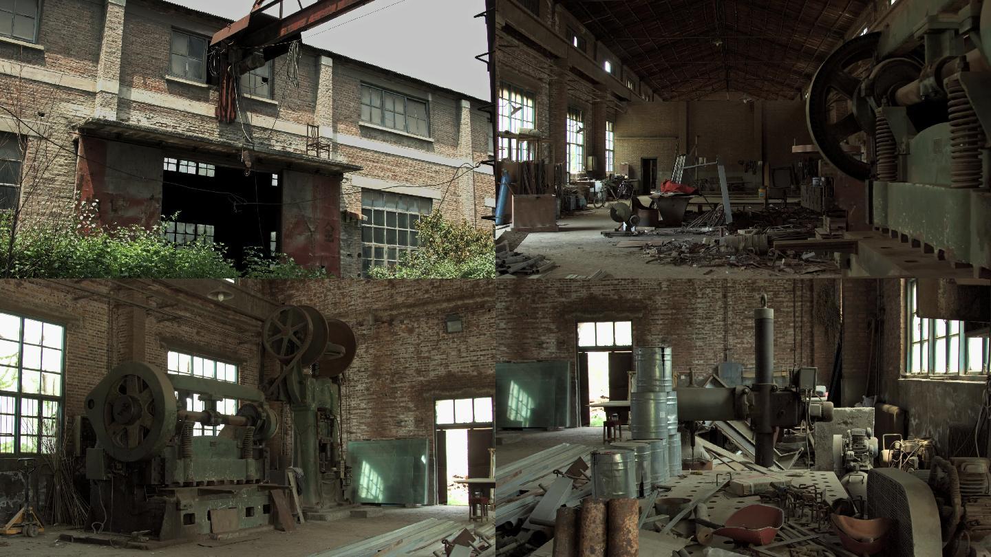 废弃工厂废墟荒凉老旧厂房设备