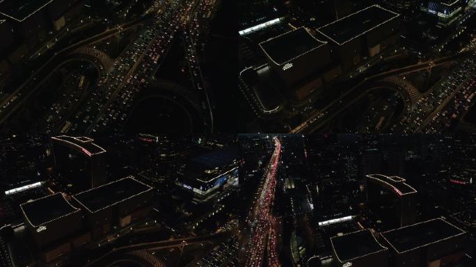 航拍北京地标夜景国贸桥三环车流