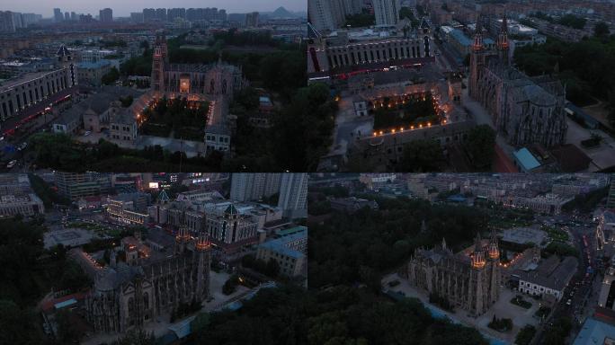 4K-原素材-济南洪楼广场夜景航拍