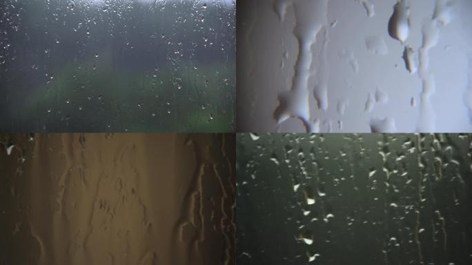 【原创】雨滴玻璃下雨雨滴滑落长镜头