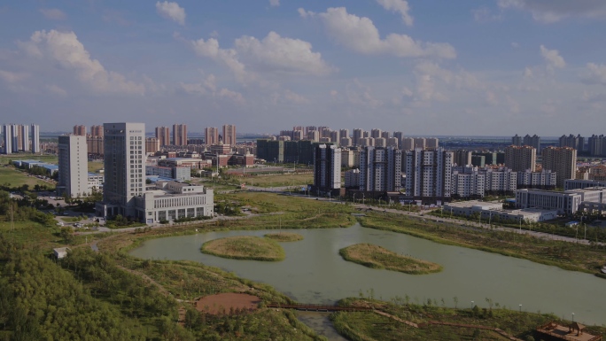 4K大庆城市油田湿地城市视频素材