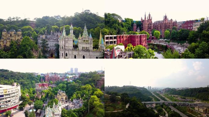 重庆华生园梦幻城堡浪漫童话航拍原素材