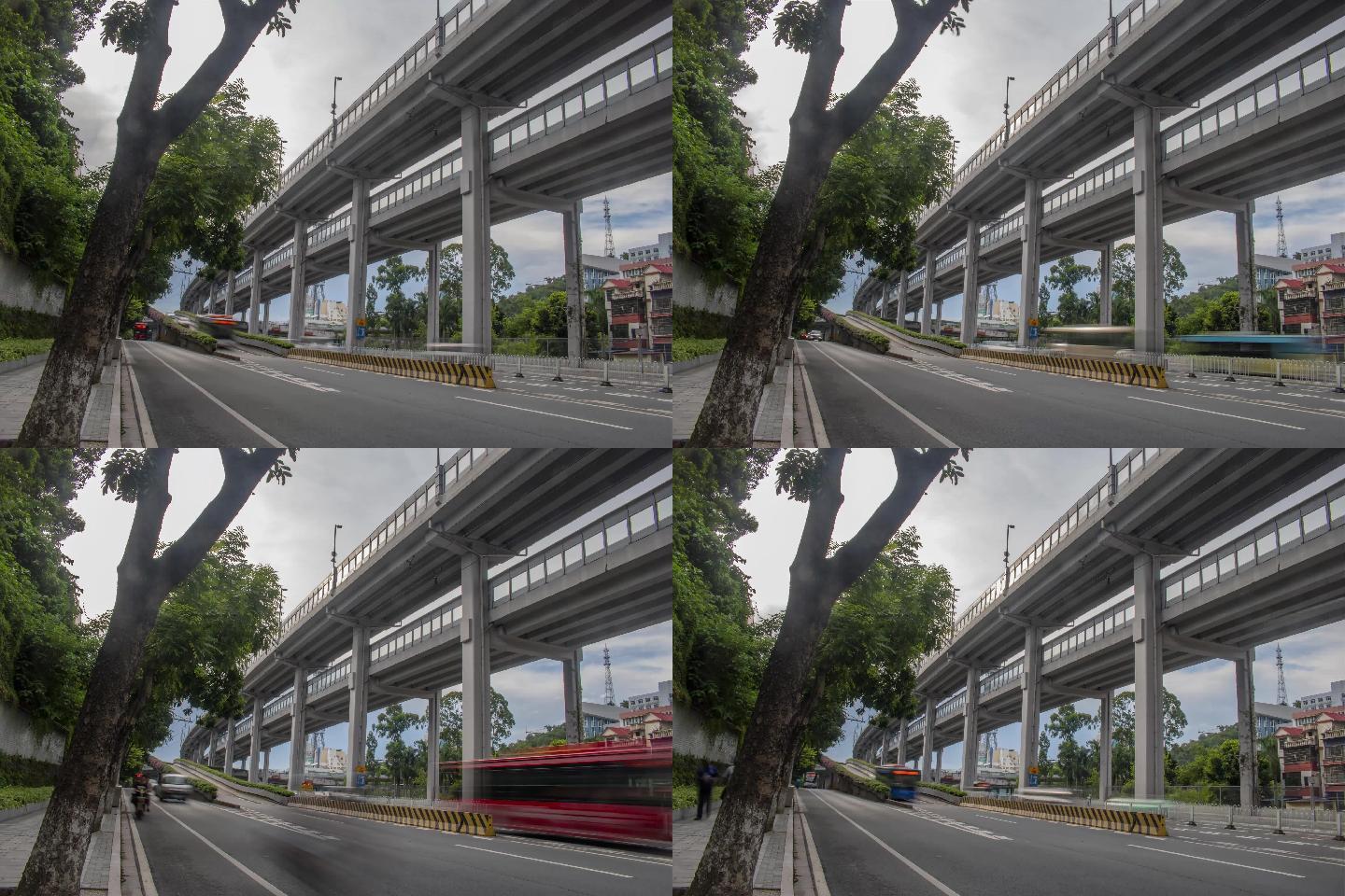 延时拍摄广州夏天小北路内环路高架桥交通