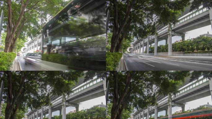 延时拍摄，广州夏天环市路内环路高架桥交通
