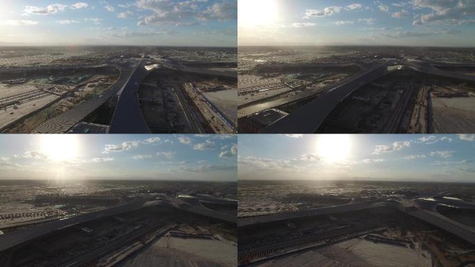 航拍北京大兴建设中新机场黄昏