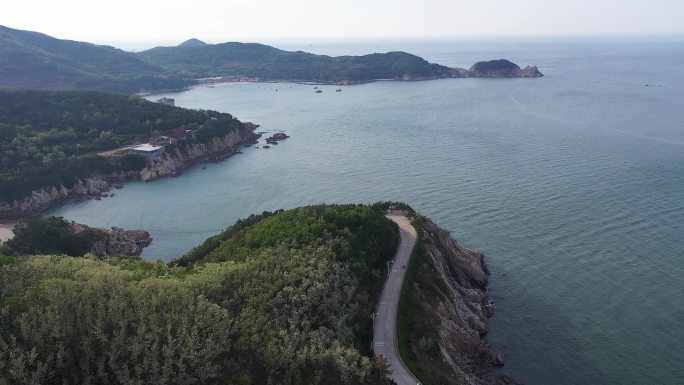 威海环海路航拍毛头山海边