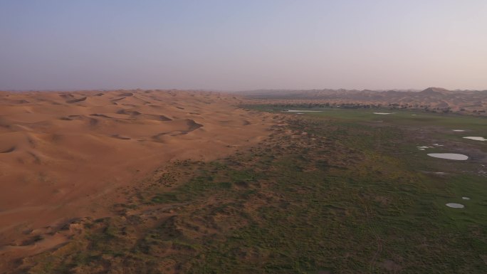 4K-原素材-阿拉善沙漠绿洲航拍